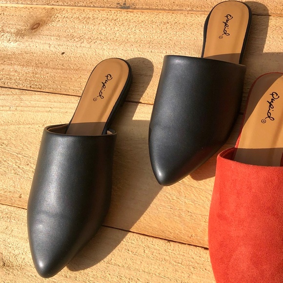 Qupid Shoes Faux Leather Mule Flats In Black Poshmark